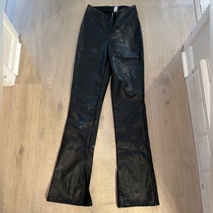 Faux leather high rise split hem pants